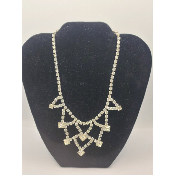 Vintage Rhinestone Necklace STUNNING Clear 14" - Picture 1 of 11